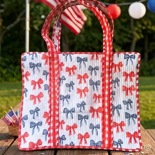 Americana Red and Blue Bow Tote The Happy Southerner 