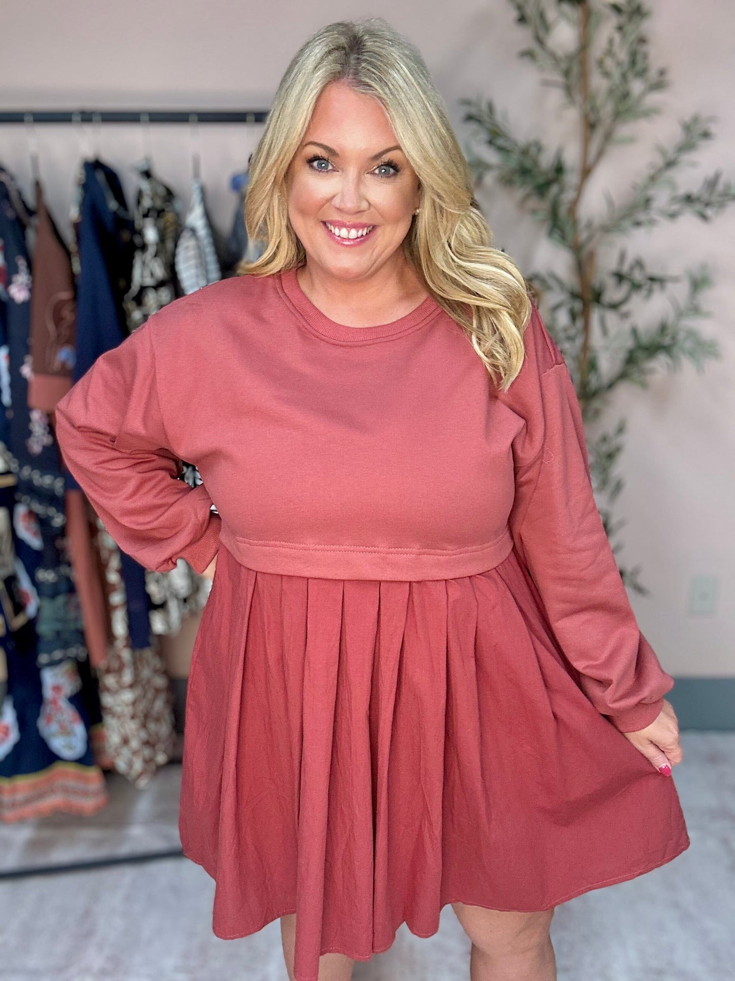 Autumn Ease Sweatshirt Dress - Rust The Happy Southerner 