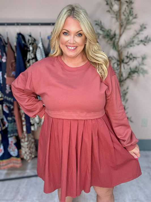 Autumn Ease Sweatshirt Dress - Rust The Happy Southerner 