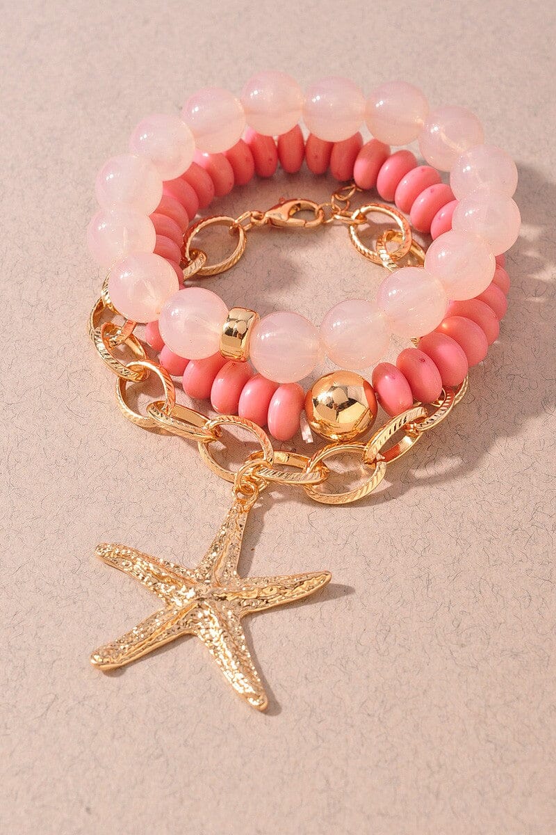 Bead & Chain Starfish Bracelet Set The Happy Southerner Pink 