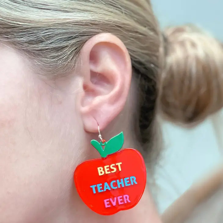 Best Teacher Ever Apple Dangle Earrings The Happy Southerner 