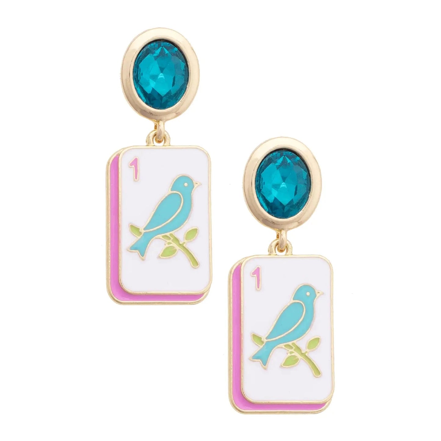 Bird Bam Rhinestone Drop Earrings in Aqua The Happy Southerner 