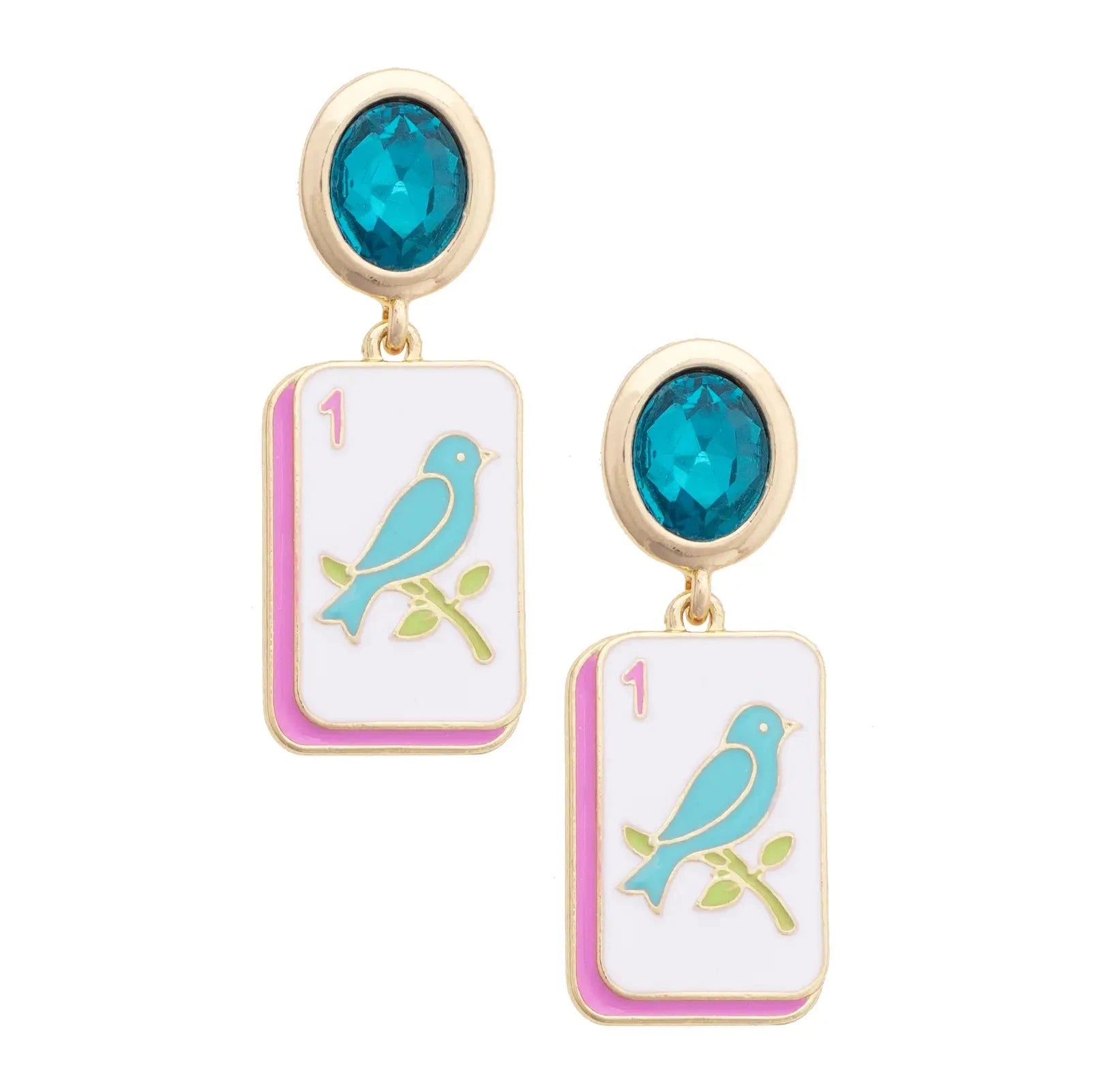 Bird Bam Rhinestone Drop Earrings in Aqua The Happy Southerner 