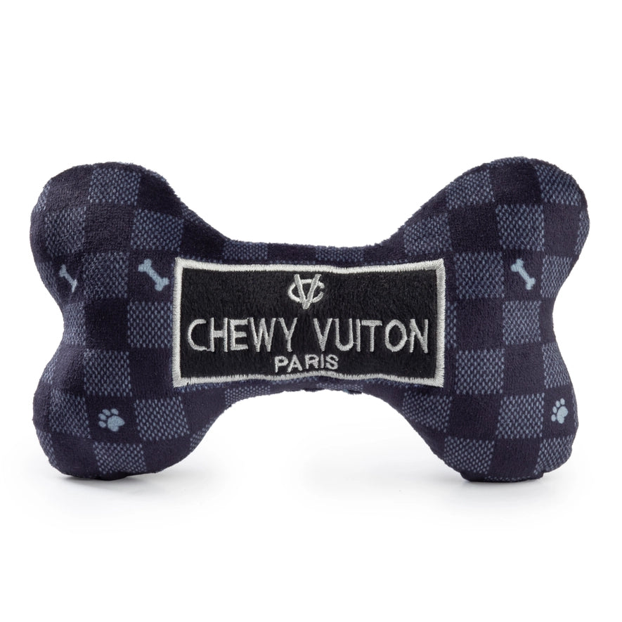 Black Checker Chewy Vuiton Bone Squeaker Dog Toy The Happy Southerner 