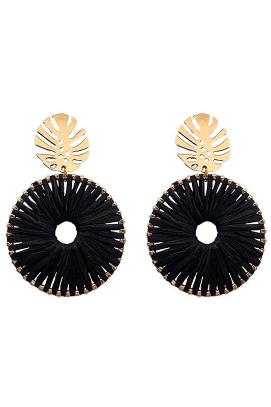 Black Raffia Wrapped Circle Post Earring The Happy Southerner 