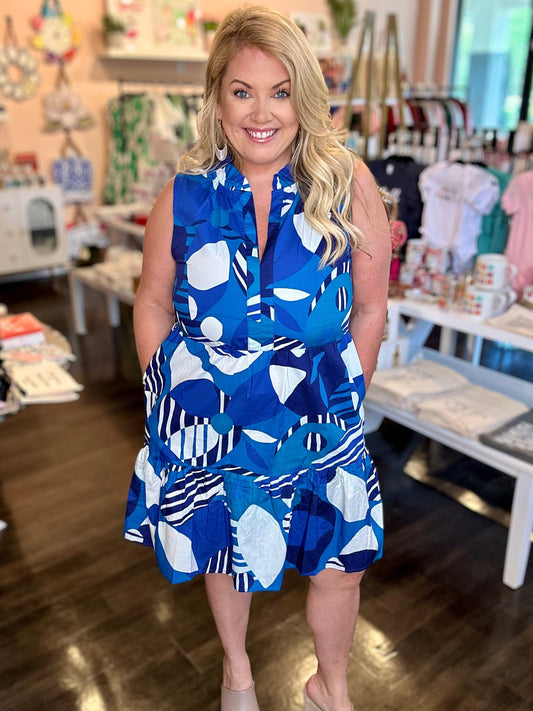 Blue Geometric Gemmely Shift Mini Dress The Happy Southerner 