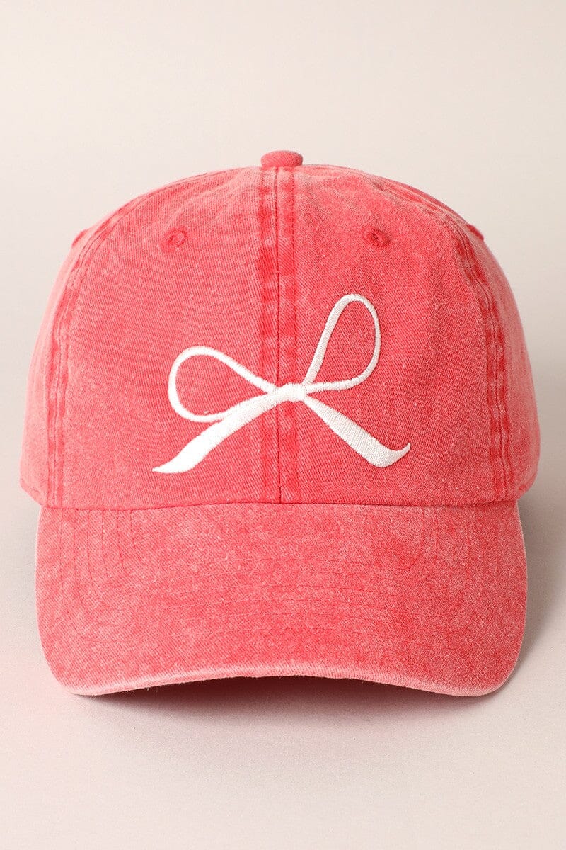 Bow Embroidered Cotton Baseball Cap - Red The Happy Southerner 