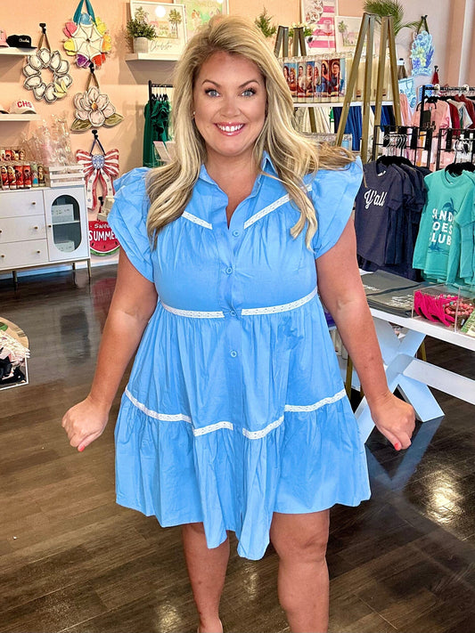 Brooke Blue Collared Ruffle Tiered Babydoll Dress The Happy Southerner 