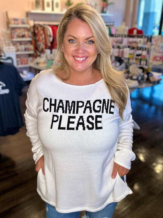 Champagne Please Letter Pattern Knitted Sweater The Happy Southerner 