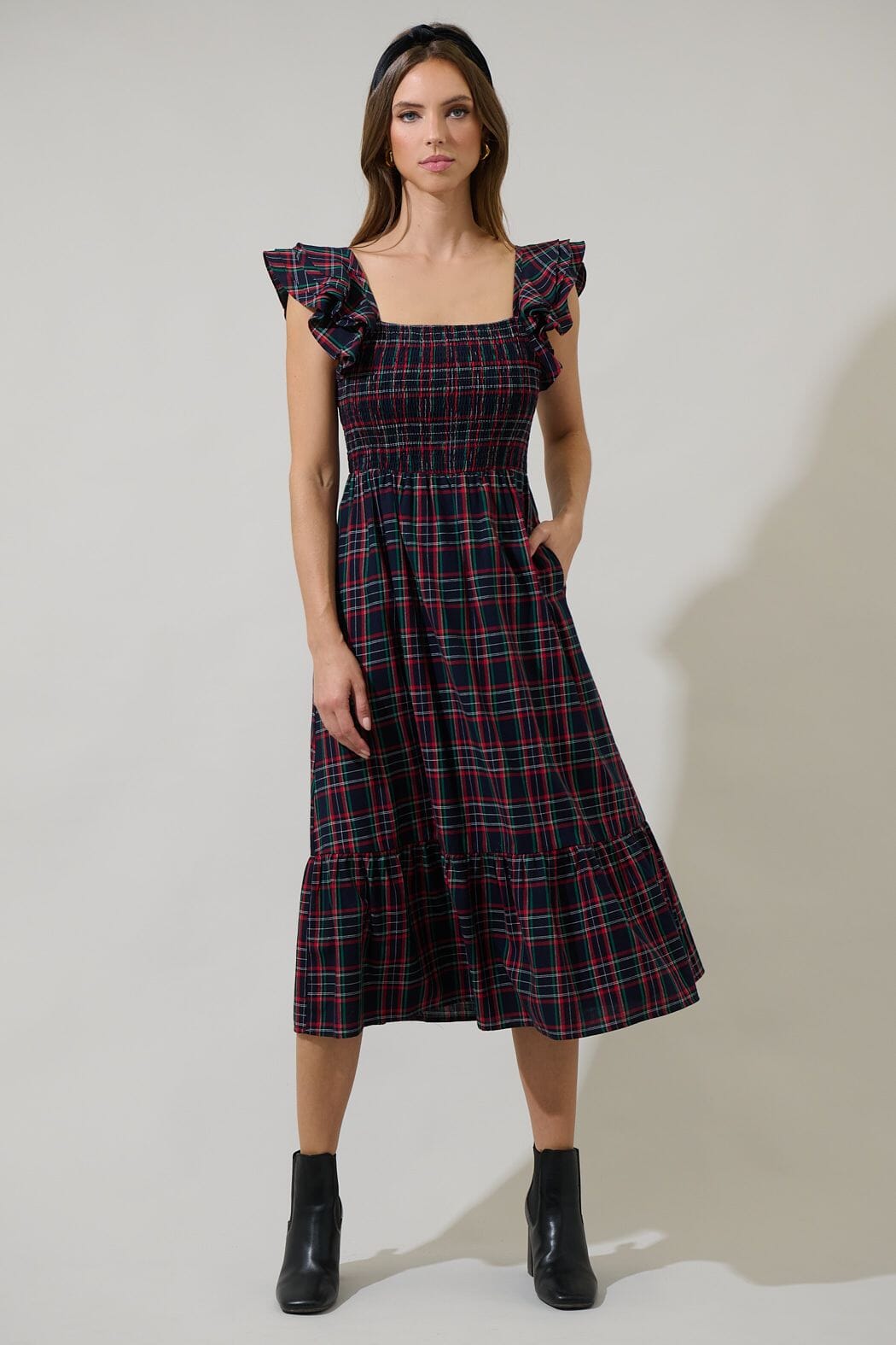 Chapman Plaid Ruffle Midi Dress The Happy Southerner 