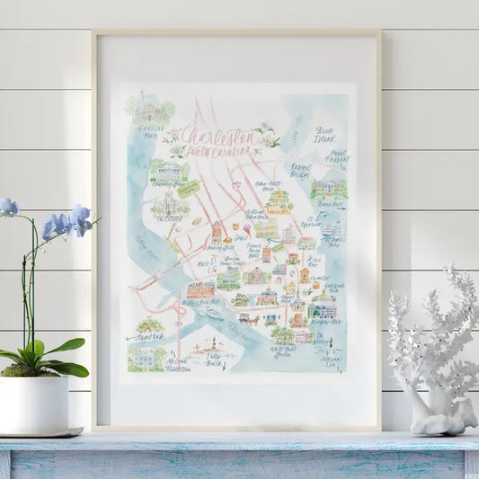 Charleston Map Watercolor Art Print The Happy Southerner 