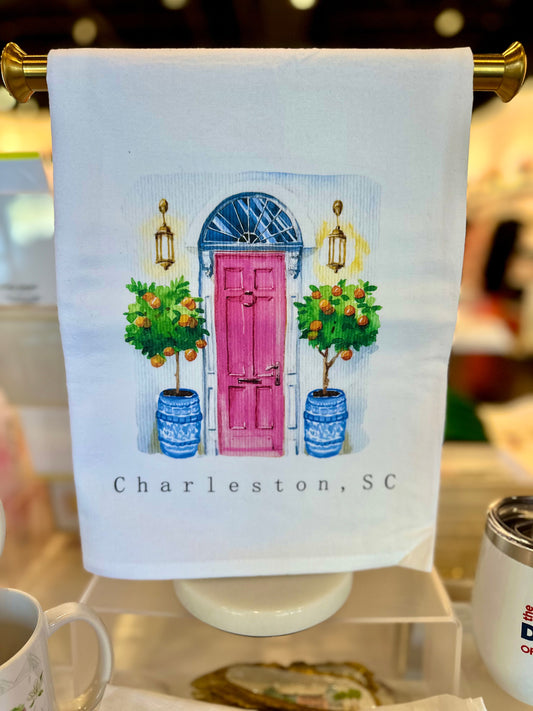Charleston Pink Door Tea Towel The Happy Southerner 