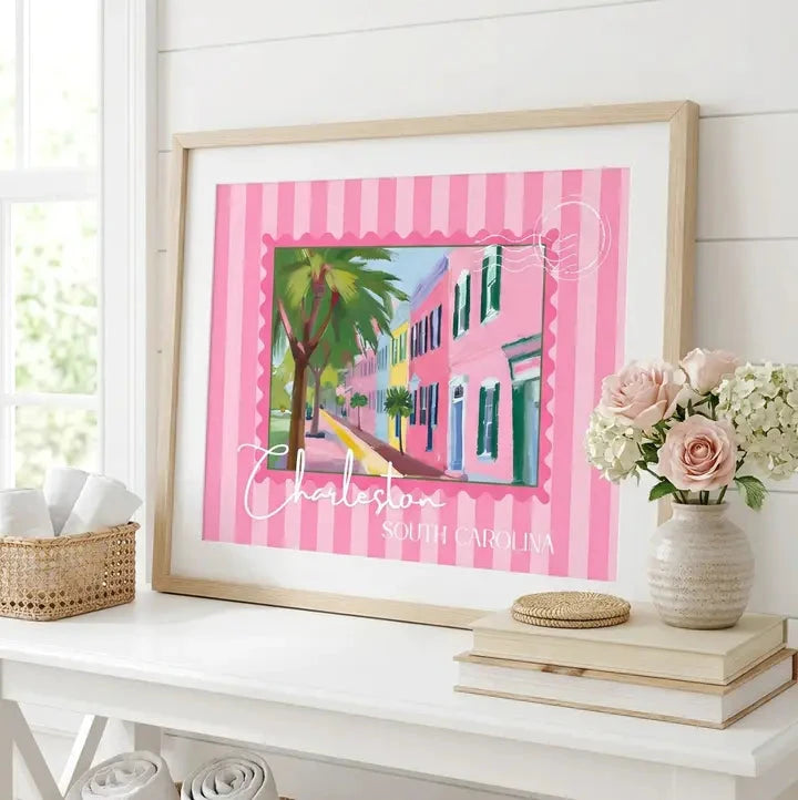Charleston Vintage Stamp Print Pink The Happy Southerner 