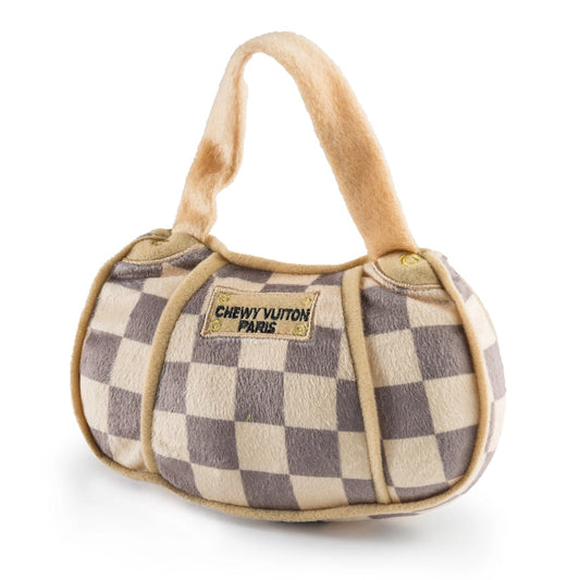 Checker Chewy Vuiton Handbag Squeaker Dog Toy The Happy Southerner 