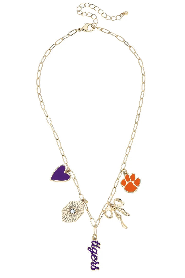Clemson Tigers Paper Clip Charm Collector Necklace in Shiny Gold The Happy Southerner 