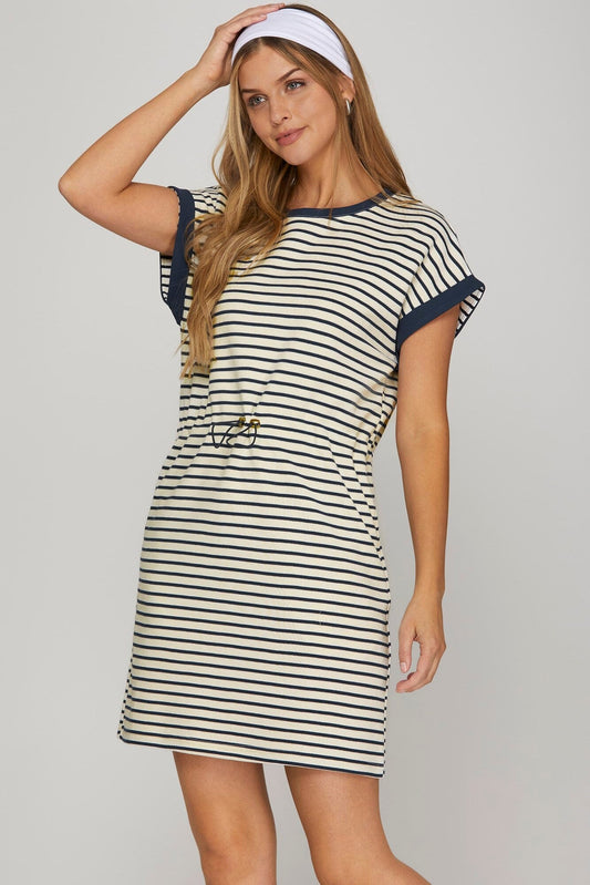 Coastal Stripes Drawstring Dress The Happy Southerner 