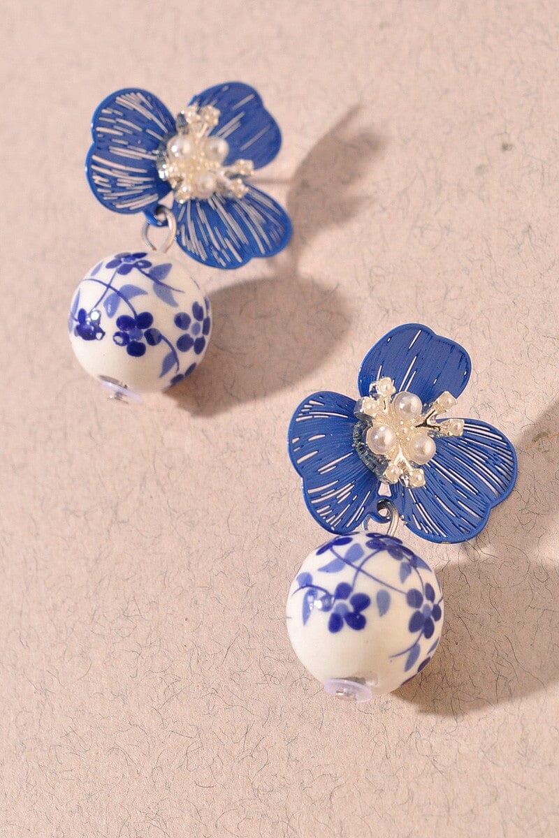 Color Coated Flower & Ceramic Bead Earrings The Happy Southerner White 
