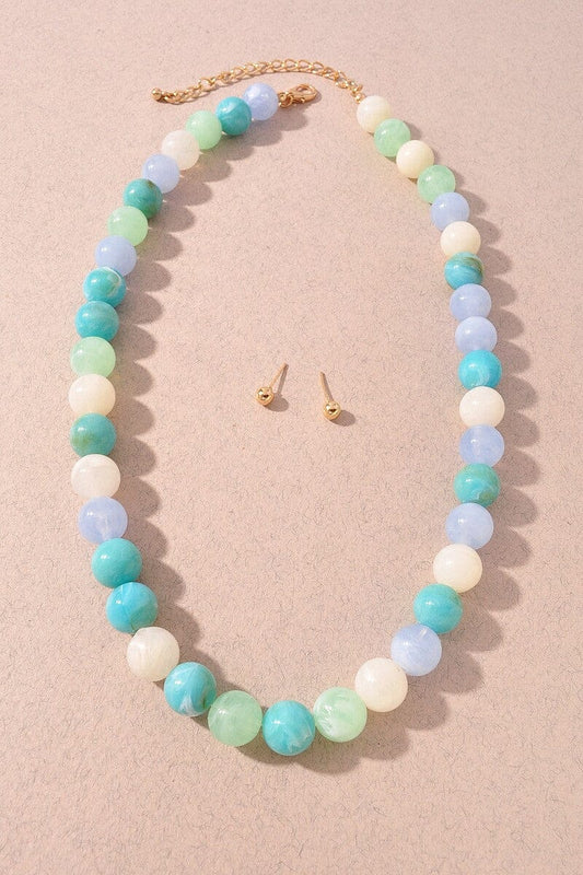 Colorful Beaded Necklace & Earring Set The Happy Southerner Blue 