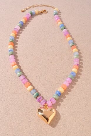 Colorful Beaded Necklace with Heart Shaped Metal Charm The Happy Southerner Multicolor 