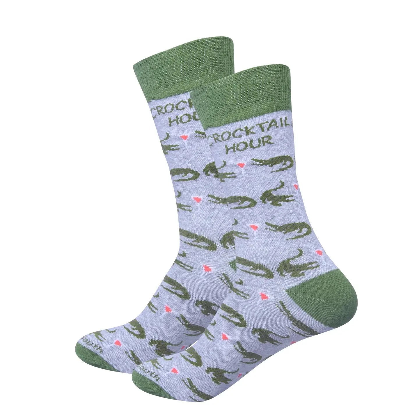 Crocktail Hour Socks Alligator Crocodile Drinking Socks The Happy Southerner Light Gray 