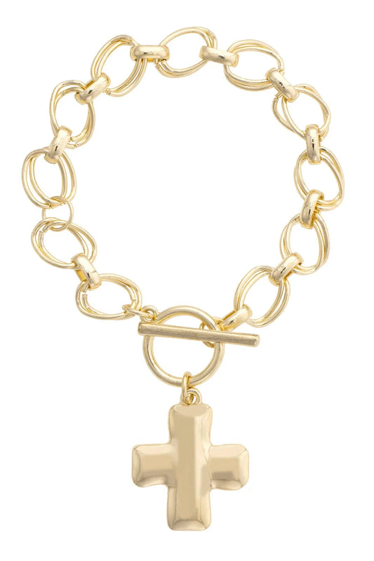 Elise Hammered Cross Toggle Bracelet The Happy Southerner 
