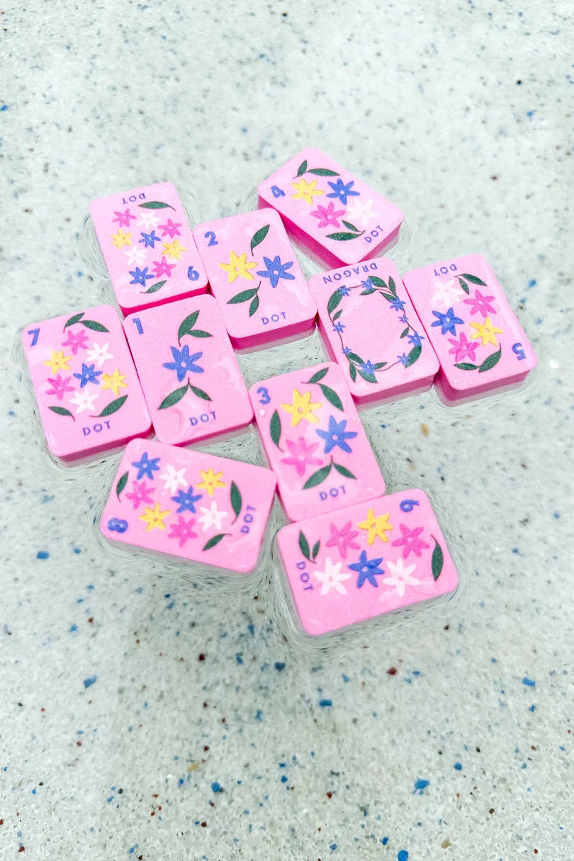 Floating Mahjong Tiles Floral Pink The Happy Southerner 