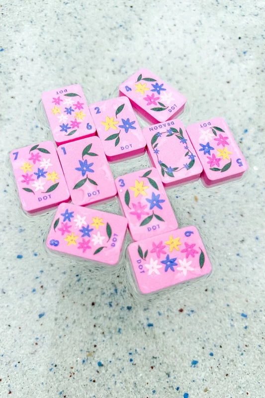 Floating Mahjong Tiles Floral Pink The Happy Southerner 