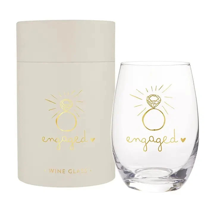 Gold Foil Stemless Wine Glass - Engaged The Happy Southerner 