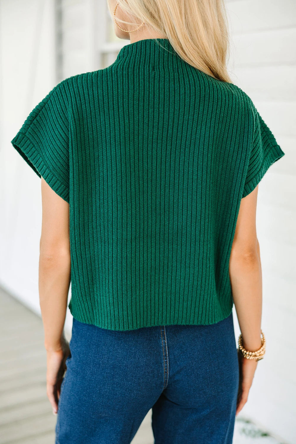 Green Patch Pocket Ribbed Knit Short Sleeve Sweater The Happy Southerner 