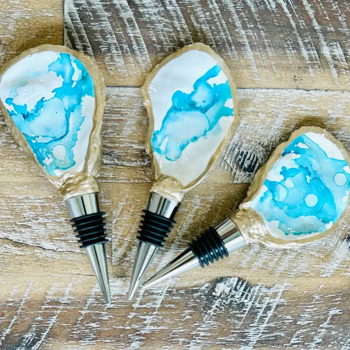 Hand Painted - Oyster Bottle Stopper - Aqua The Happy Southerner 