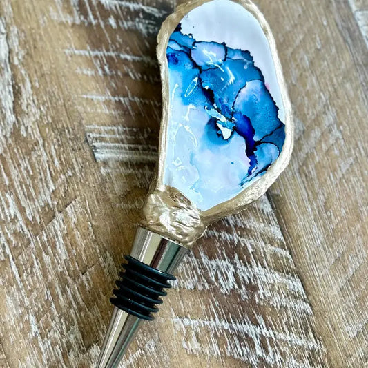 Hand Painted - Oyster Bottle Stopper - Deep Pacific Blue The Happy Southerner 