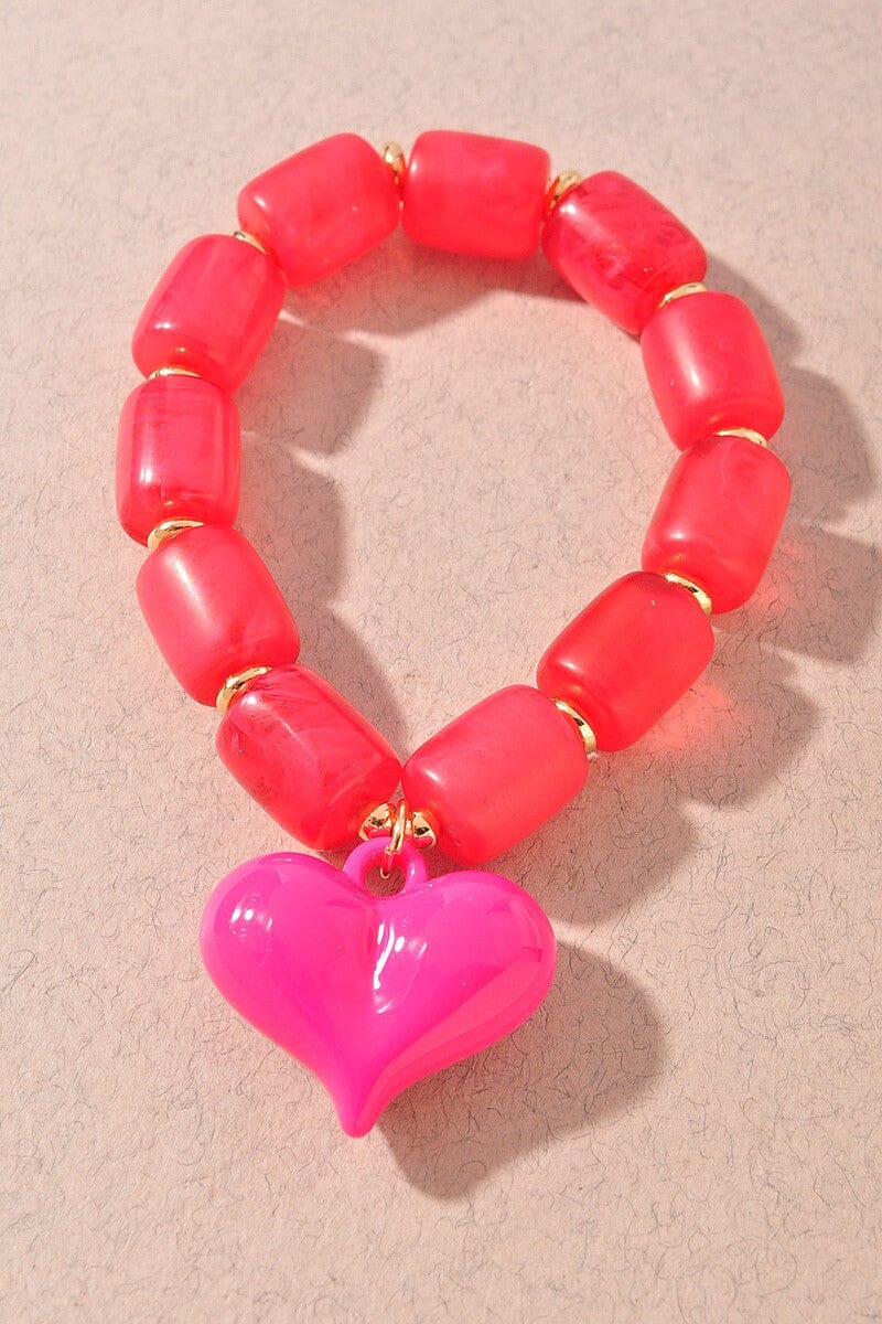 Heart Charm Resin Stretch Bracelet The Happy Southerner Hot Pink 