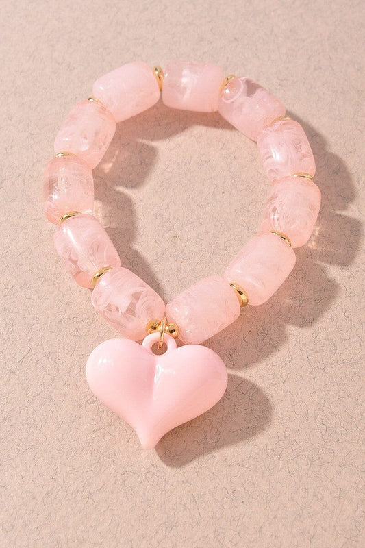 Heart Charm Resin Stretch Bracelet The Happy Southerner Pink 