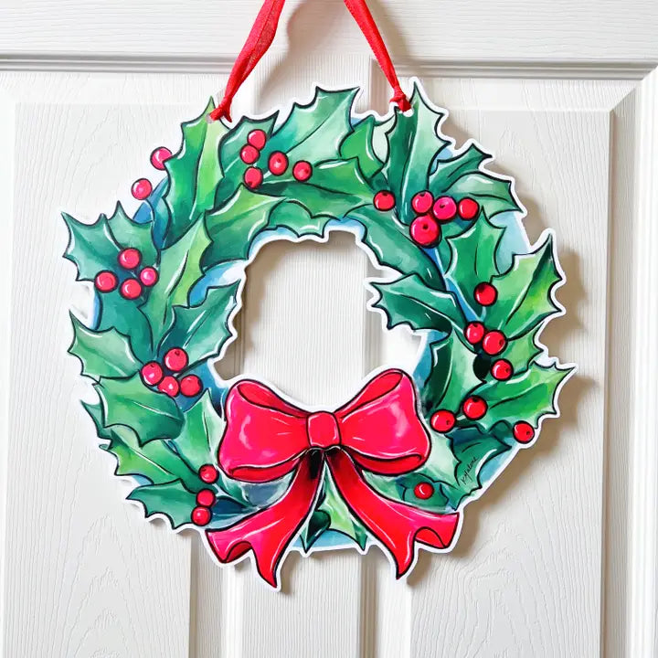 Holly Holiday Wreath Door Hanger The Happy Southerner 