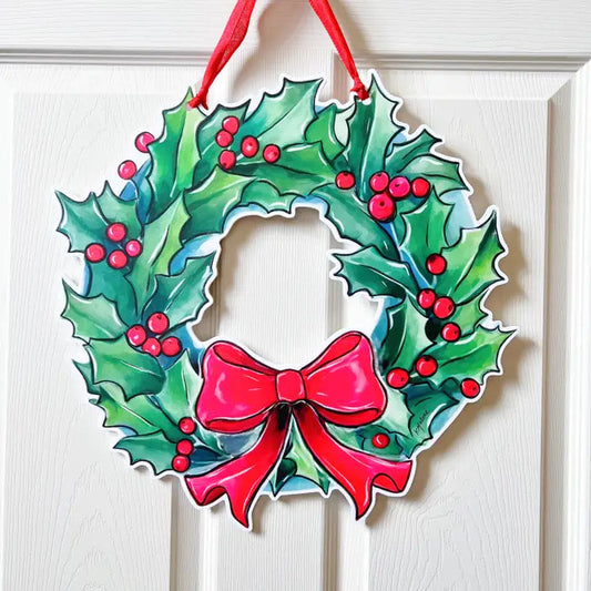 Holly Holiday Wreath Door Hanger The Happy Southerner 