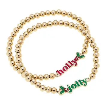 Holly Jolly Ball Bead Stretch Bracelet The Happy Southerner 