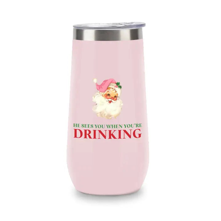 Insulated Champagne Tumbler-He Sees You When You're Drinking The Happy Southerner 