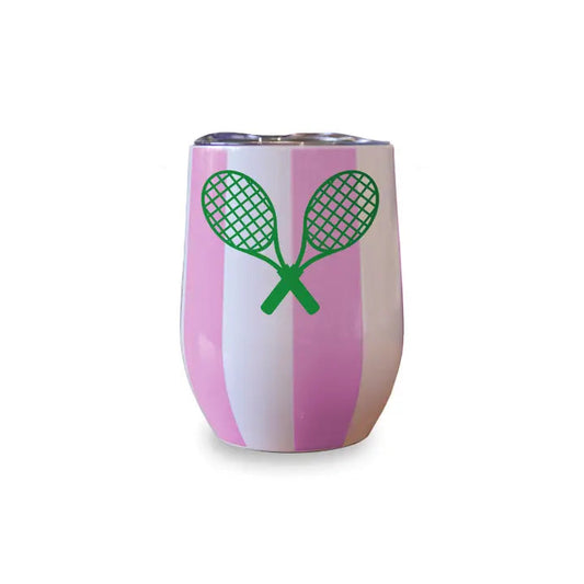 Insulated Wine Tumbler- Cabana Stripe Pink/White Tennis The Happy Southerner 