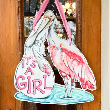 It's A Girl Spoonbill Door Hanger The Happy Southerner 