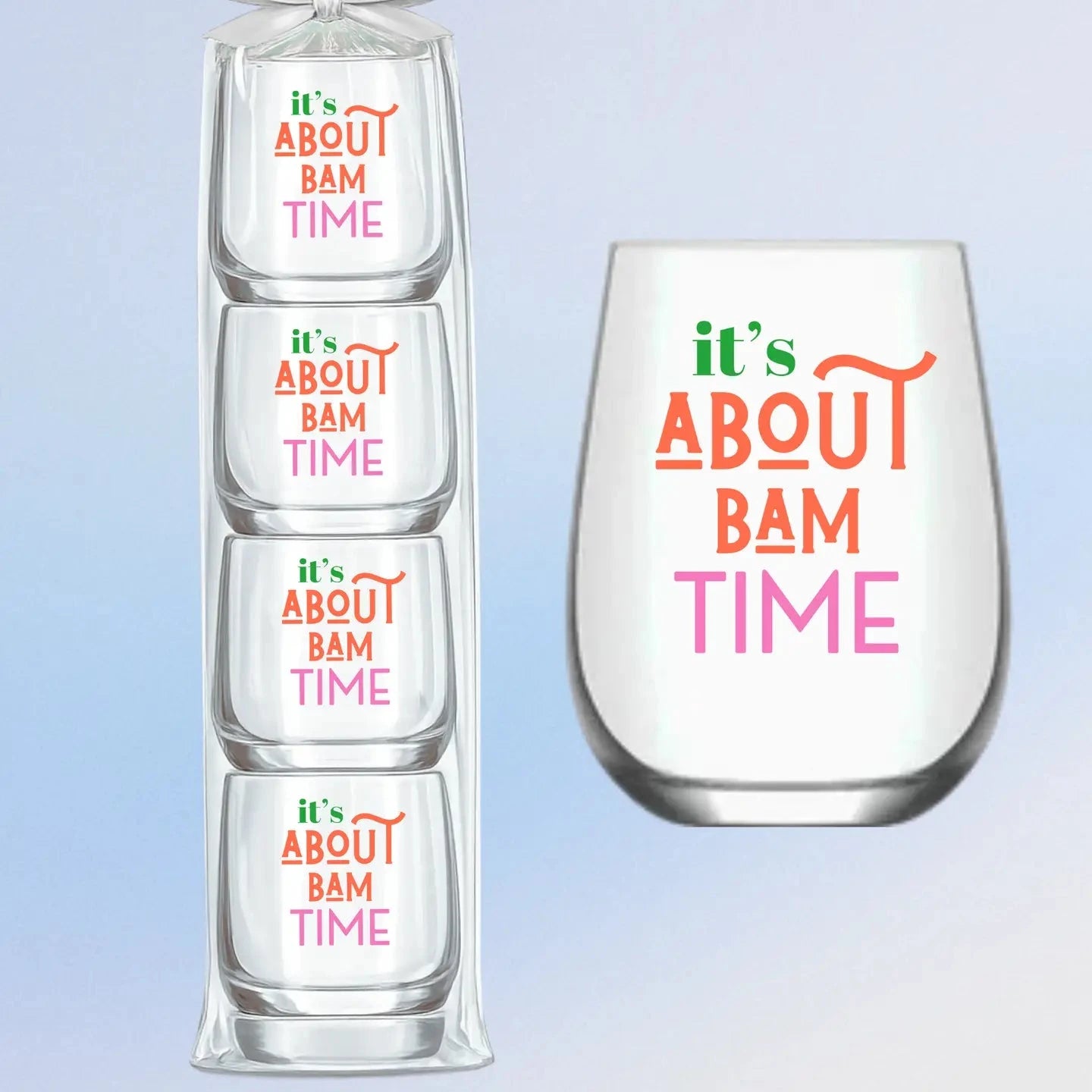 It's About Bam Time Wine Glasses (Pink & Orange) The Happy Southerner 