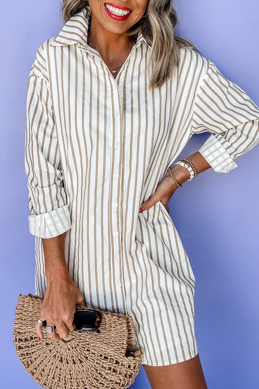 Khaki Stripe Shirt Dress The Happy Southerner 