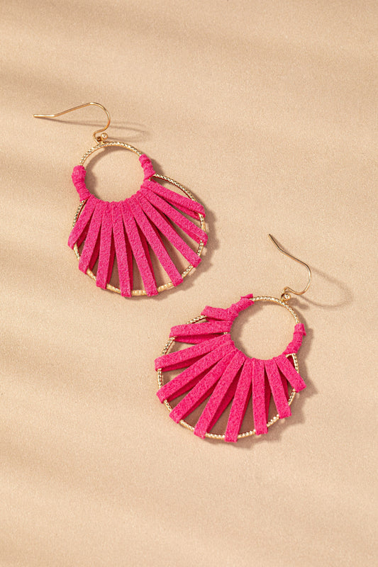 LEATHER CORD WOVEN TEXTURE HOOP EARRINGS - Pink The Happy Southerner 