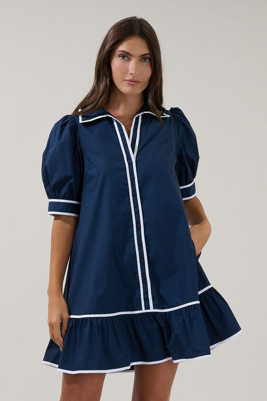 Levy Piped Button Down Shift Dress The Happy Southerner 
