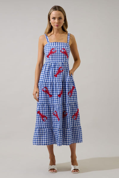 Lobster Embroidered Tiered Maxi Dress S Lobster Embroidered Tiered Maxi Dress S
