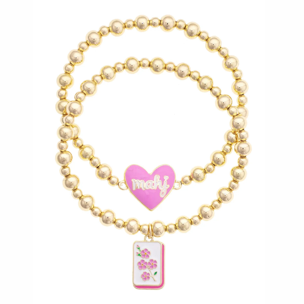 Mahj Cherry Blossom Tile Ball Bead Stretch Bracelet The Happy Southerner 