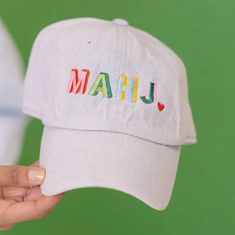 Mahj Embroidered Hat in Light Wash Denim The Happy Southerner 