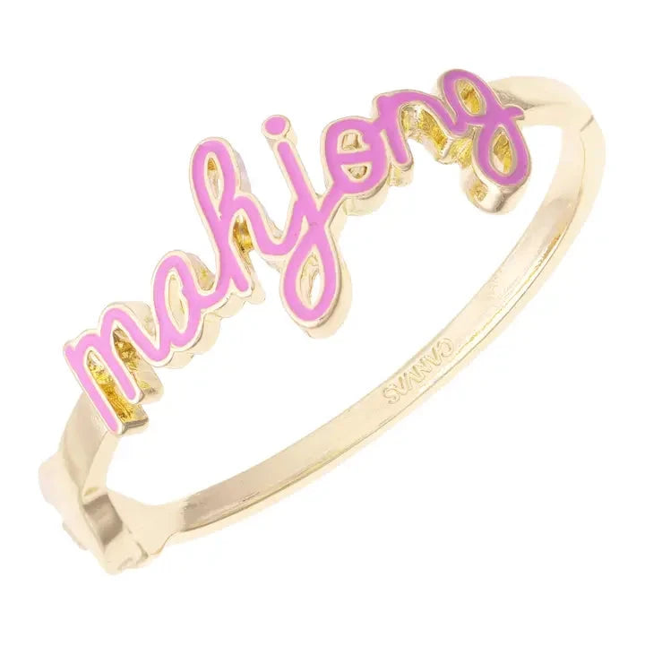 Mahjong Cursive Enamel Hinge Bangle in Light Pink The Happy Southerner 