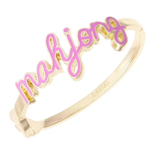 Mahjong Cursive Enamel Hinge Bangle in Light Pink The Happy Southerner 