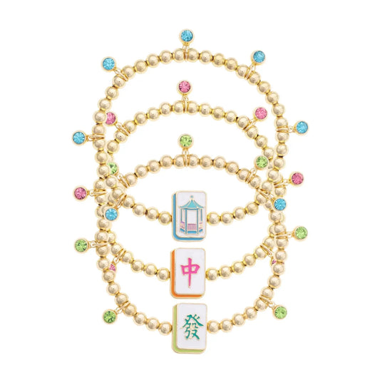 Mahjong Lucky Charms Ball Bead Bracelet Set of 3 in Gold The Happy Southerner 