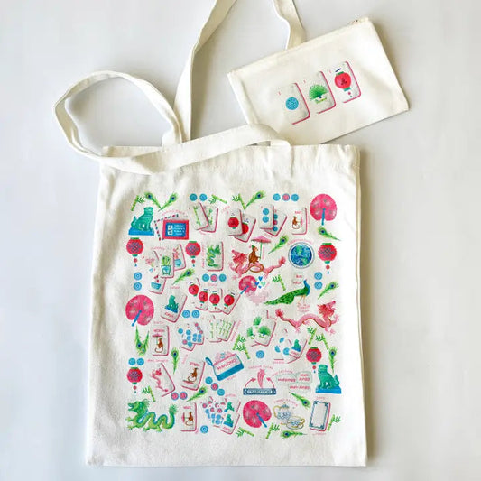 Mahjong Themed Tote Bag & Pouch Set The Happy Southerner 